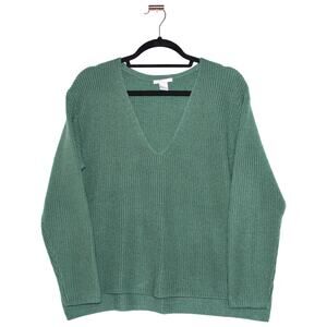 H&M Green V-neck Knit Sweater Size Medium